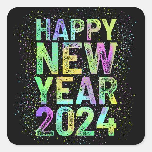 Colourful new year 2024 square sticker (Front)