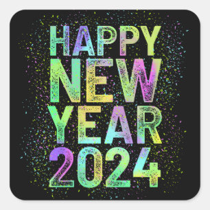 Colourful new year 2024 square sticker