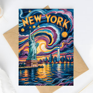 Colourful New York Skyline Retro Liberty Van Gogh Postcard