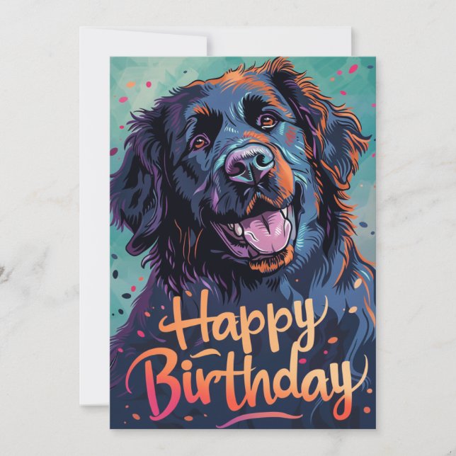 Colourful Newfoundland dog Birthday Holiday Card (Front)