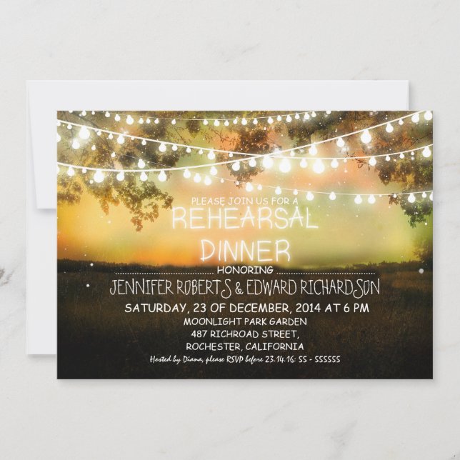colourful night lights rehearsal dinner invitation (Front)