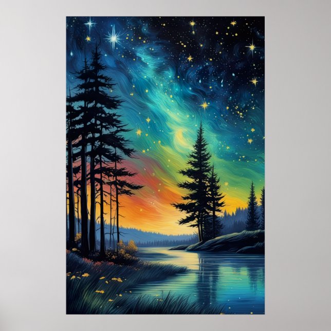 Colourful Night Over Peaceful Wilderness Poster (Front)