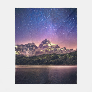 Colourful night sky landscape with starry starry s fleece blanket