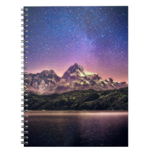 Colourful night sky landscape with starry starry s notebook