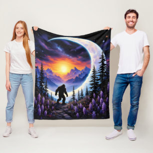 Colourful night sky Sasquatch Stroll, crescent moo Fleece Blanket