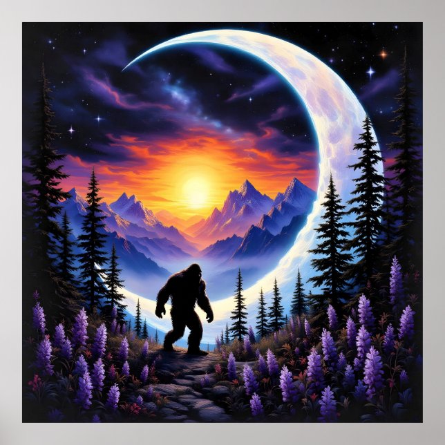 Colourful night sky Sasquatch Stroll, crescent moo Poster (Front)