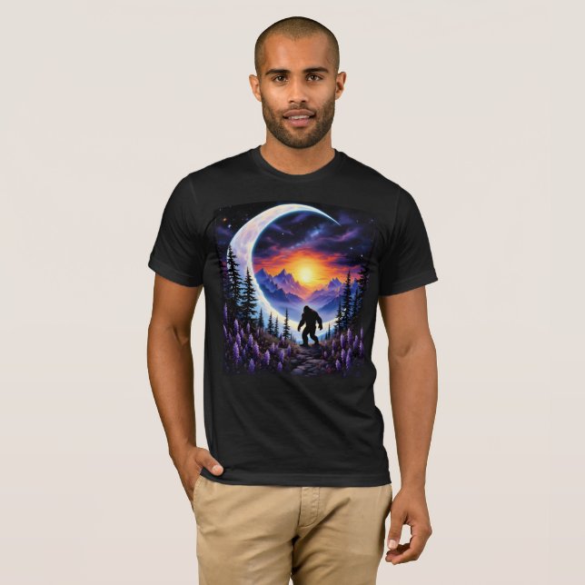 Colourful night sky Sasquatch Stroll, crescent moo T-Shirt (Front Full)