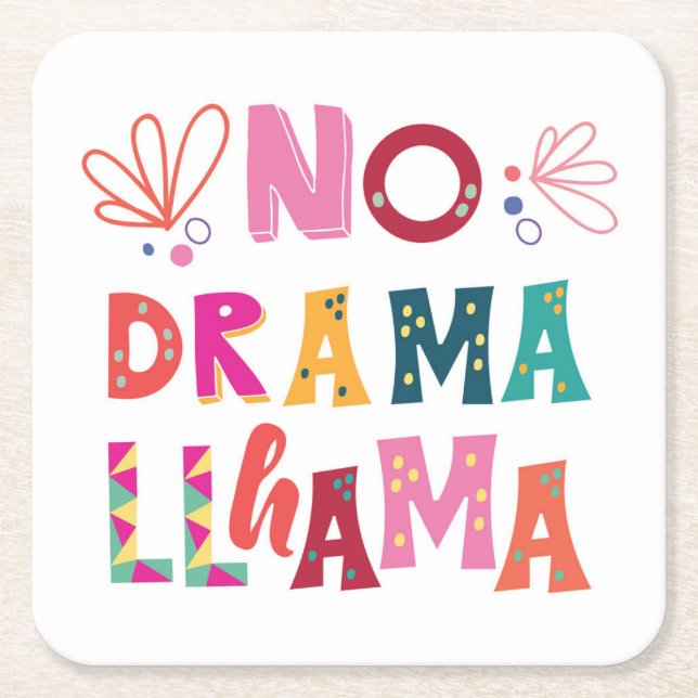 Colourful No Drama Llama Square Paper Coaster (Front)