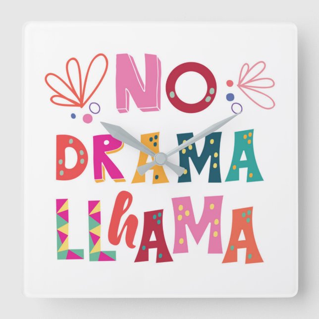Colourful No Drama Llama Square Wall Clock (Front)