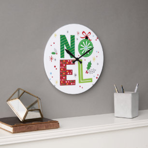 "Colourful Noel Christmas Design" Large Clock