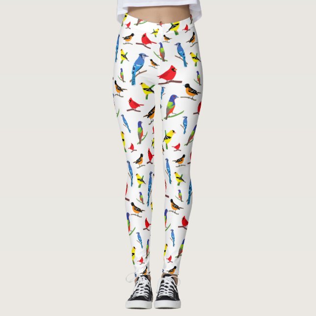 Colourful North American Birds Pattern Leggings (Front)