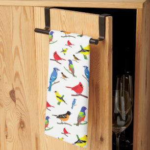Colourful North American Birds Pattern  Tea Towel