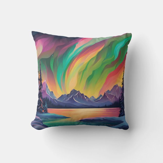 Colourful Northern Lights Art Cushion (Front)