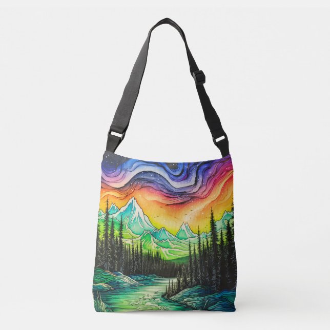 Colourful Northern Lights Crossbody Bag (Front)