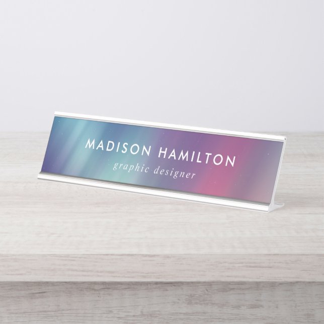 Colourful Northern Lights Desk Name Plate (Front)