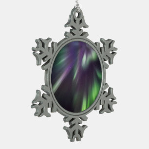 Colourful Northern Lights Snowflake Pewter Christmas Ornament