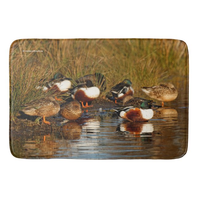 Colourful Northern Shoveler Ducks in the Marsh Bath Mat (Front)