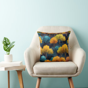 Colourful November Trees Sitting on a Hillside Cushion