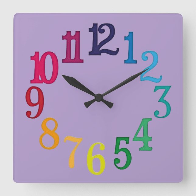 Colourful Numbers Square Wall Clock (Front)