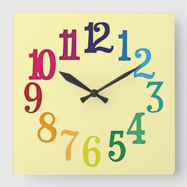 Colourful Numbers Square Wall Clock (Front)