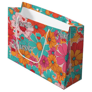 Colourful Nurse Floral Pattern (1) Large Gift Bag