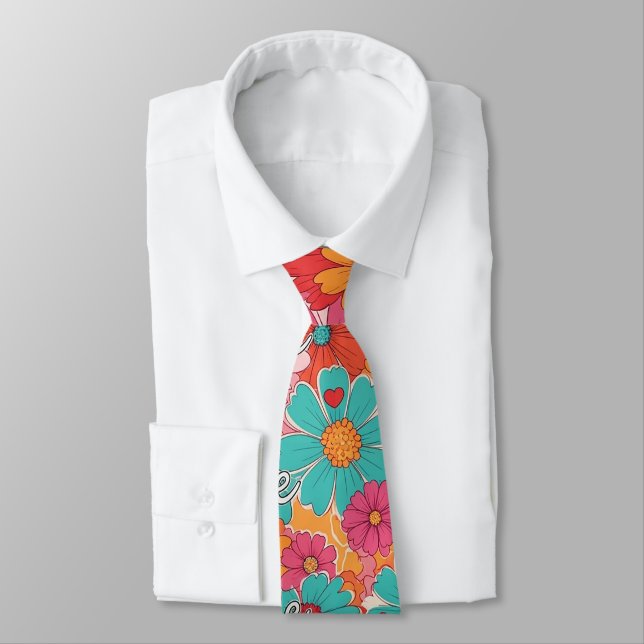 Colourful Nurse Floral Pattern (1) Tie (Tied)