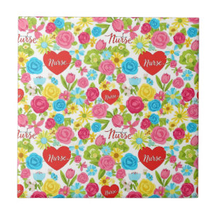 Colourful Nurse Floral Pattern (2) Ceramic Tile