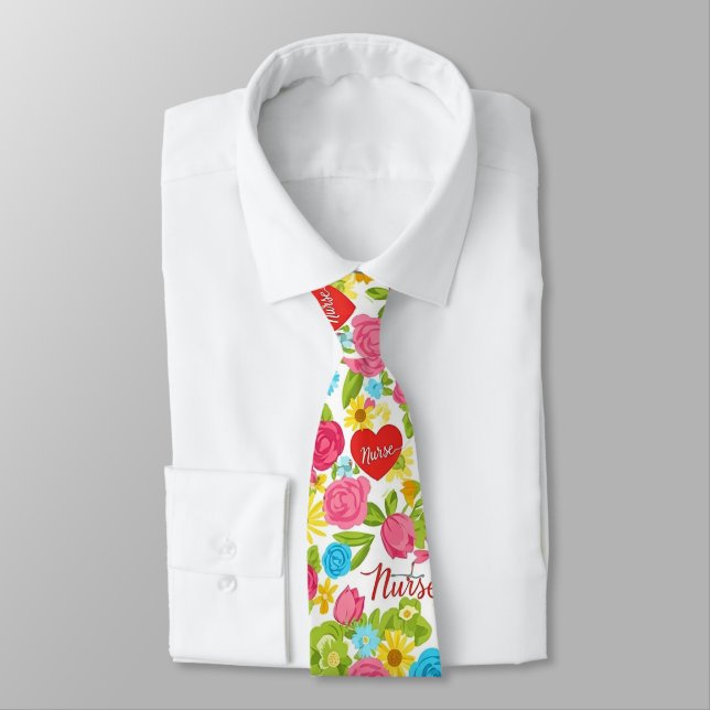 Colourful Nurse Floral Pattern (2) Tie (Tied)