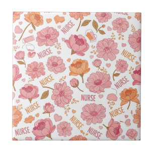 Colourful Nurse Floral Pattern (3) Ceramic Tile