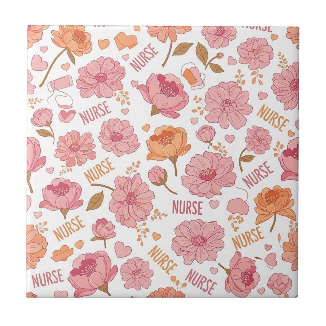 Colourful Nurse Floral Pattern (3) Ceramic Tile (Front)