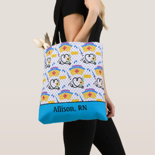 Colourful Nursing Tools on Blue Polka Dots Tote Ba Bag