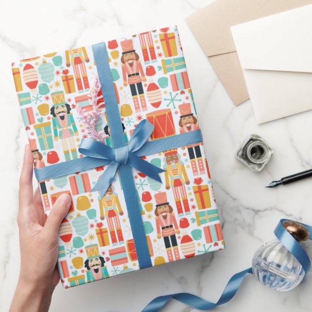 Colourful Nutcracker Christmas Ornaments Snowflake Wrapping Paper (Gifting)