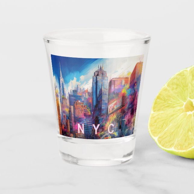 Colourful NYC Skyline Abstract Art Shot Glass (Front)