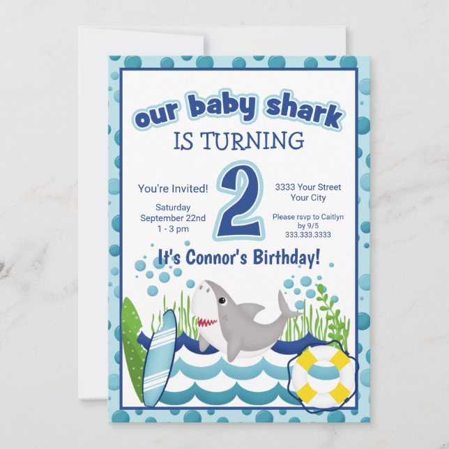 Colourful Ocean Beach Shark 2nd Birthday Invitation (Front)