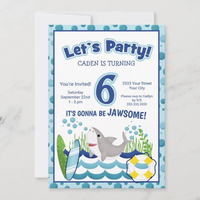Colourful Ocean Beach Shark 6th Birthday Invitatio Invitation (Front)