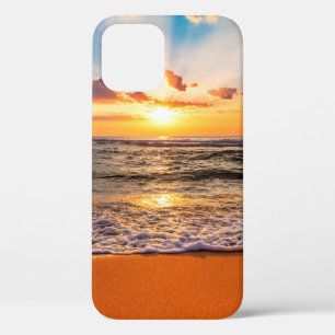 Colourful ocean beach sunrise with deep blue sky a iPhone 12 case
