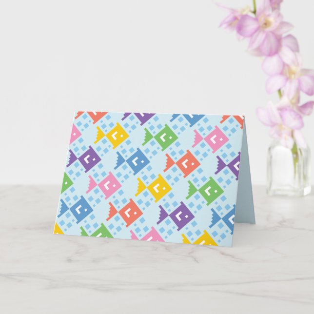 Colourful Ocean Fish Pattern Folded Greeting Card (Orchid)