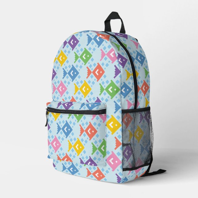 Colourful Ocean Fish Pattern Printed Backpack (Back Corner Right)
