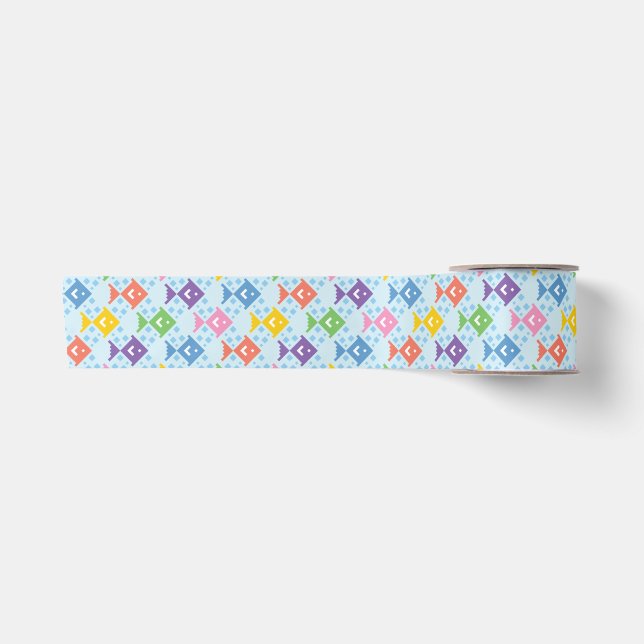 Colourful Ocean Fish Pattern Satin Ribbon (Front)
