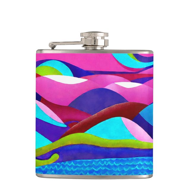 Colourful Ocean Hills Hip Flask (Front)