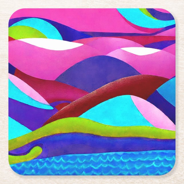 Colourful Ocean Hills Square Paper Coaster (Front)