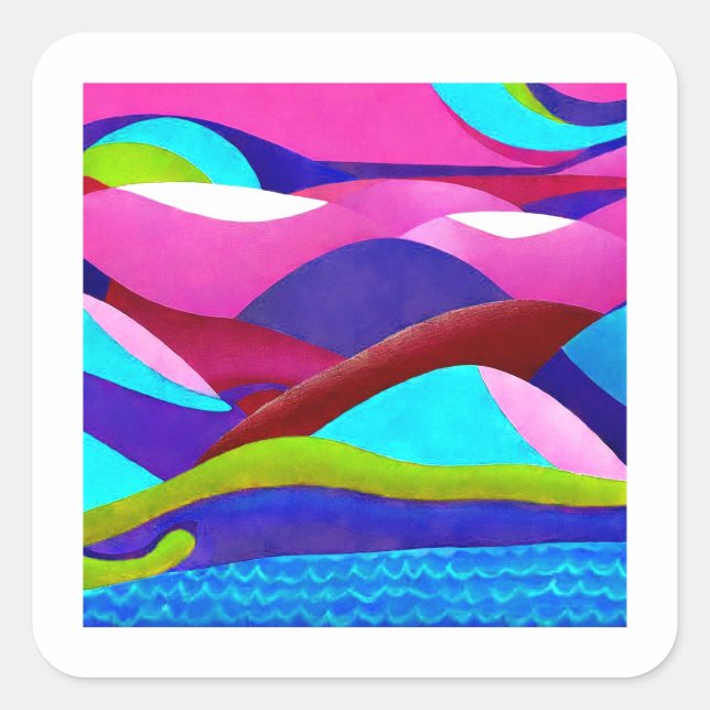 Colourful Ocean Hills Square Sticker (Front)