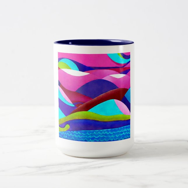 Colourful Ocean Hills Two-Tone Coffee Mug (Center)