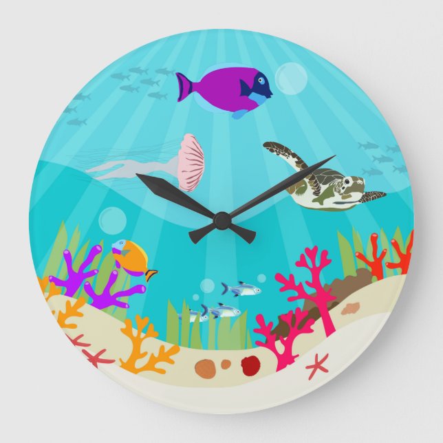 Colourful Ocean Sea Animals Kids  Large Clock (Front)