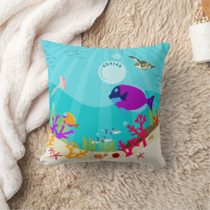 Colourful Ocean Sea Animals Kids Name Cushion