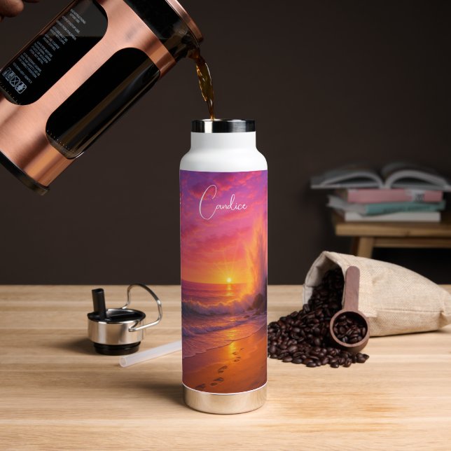 Colourful Ocean Sunrise makes a big splash - Water Bottle (Coffee (Rotated))