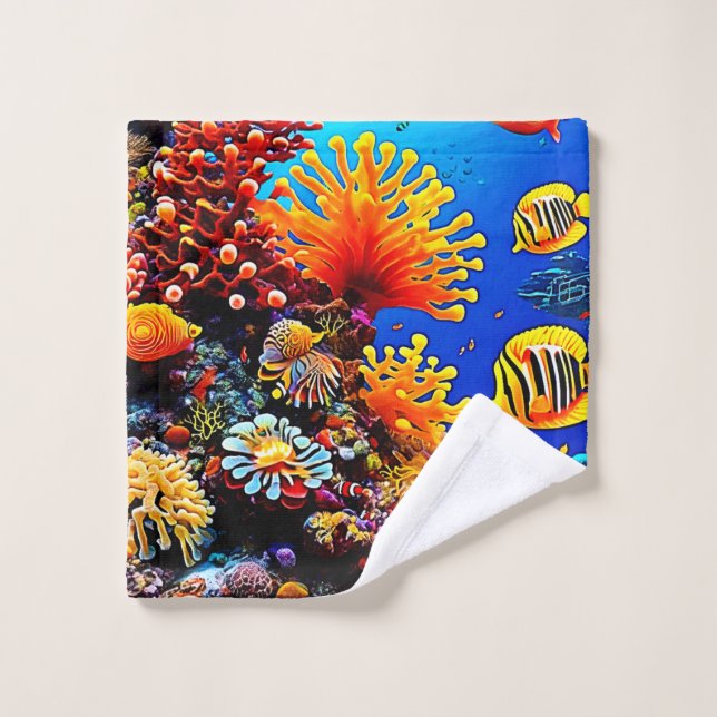 Colourful Ocean Underwater Life Bath Towel Set (Wash Cloth)