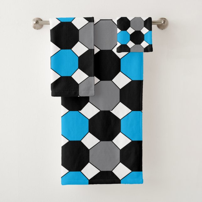 Colourful Octagon Geometric Pattern Bath Towel Set (Insitu)
