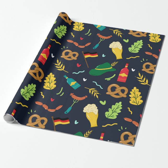 Colourful October fest symbols pattern Wrapping Paper (Unrolled)