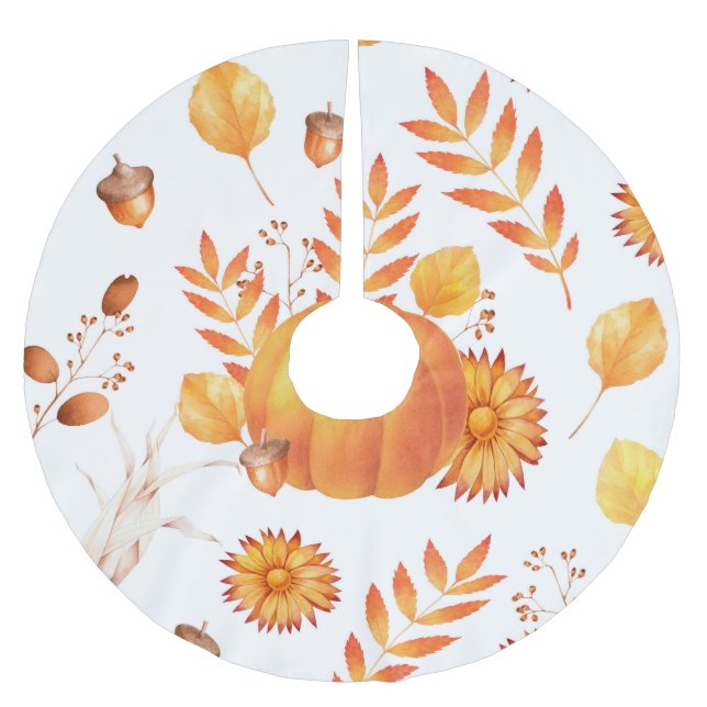 Colourful October Pumpkins Autumn Pattern Brushed Polyester Tree Skirt (Front)